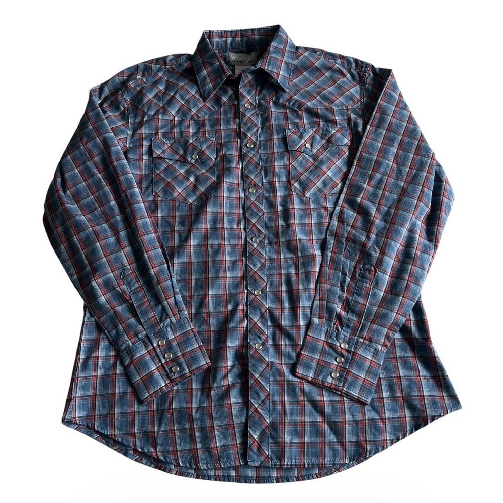 Men's Wrangler Long Sleeve Pearl Snap Western Shirt Plaid Stripe Country Large